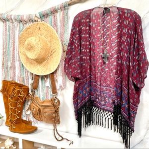 ♥️FALL BOHO fringed breezy cape-prune SPICE